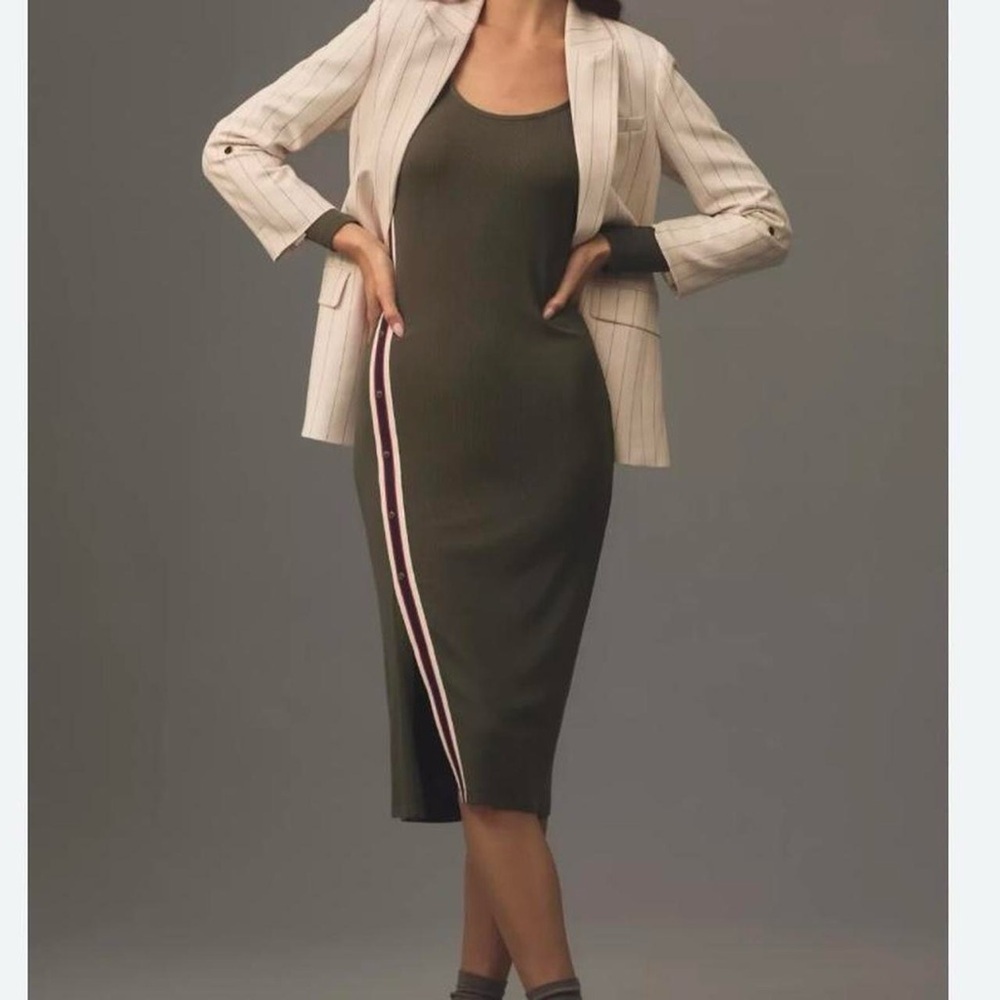 Anthropologie Bordeaux ribbed knit midi dress olive green bodycondress